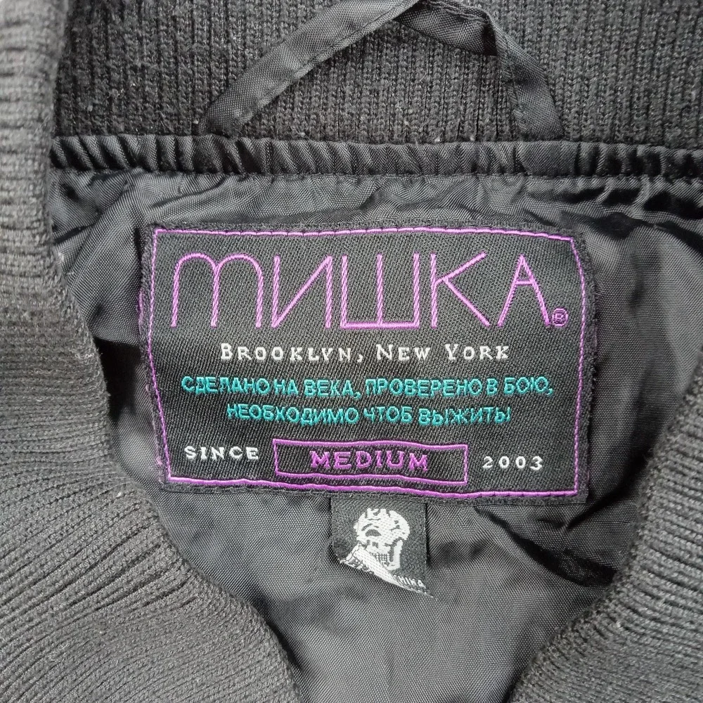 Mishka Jacket Mens‎ Medium MNWKA Black Nylon Bomber Embroidered Patch Brooklyn - Picture 2 of 8